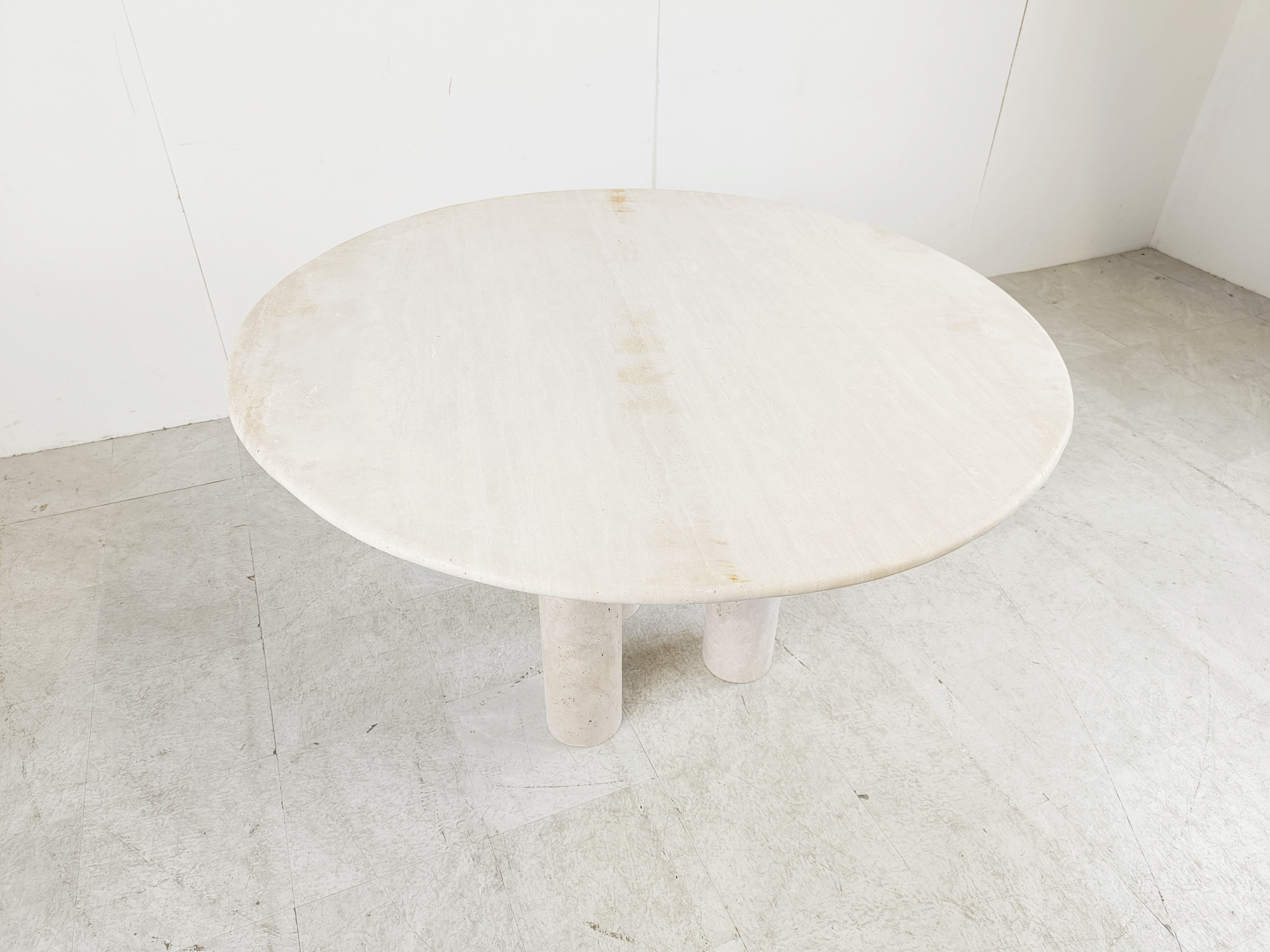 Round Italian travertine dining table 1970s