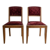 Paire de chaises vintage en bois et velours bordeaux