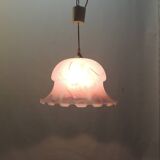 White and pink frosted glass pendant light/Vintage/1970s