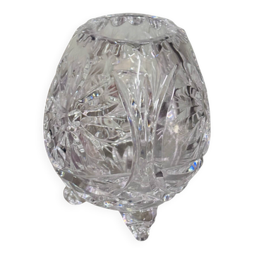 Tripod crystal vases in the shape of an egg.