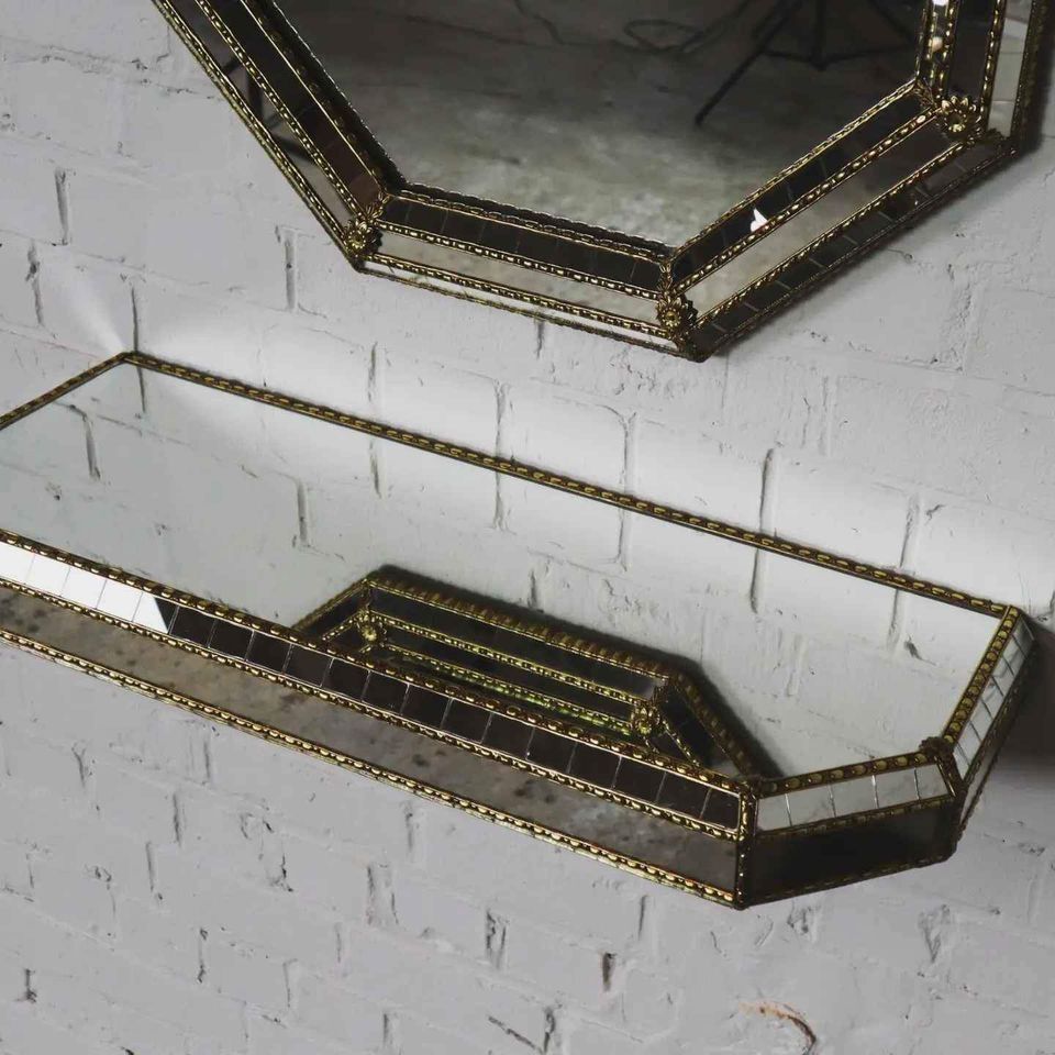 Vintage Spanish mosaic mirror with console, 59x85 cm