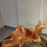 Sculptural wooden centrepiece, organic bowl, brutalist.