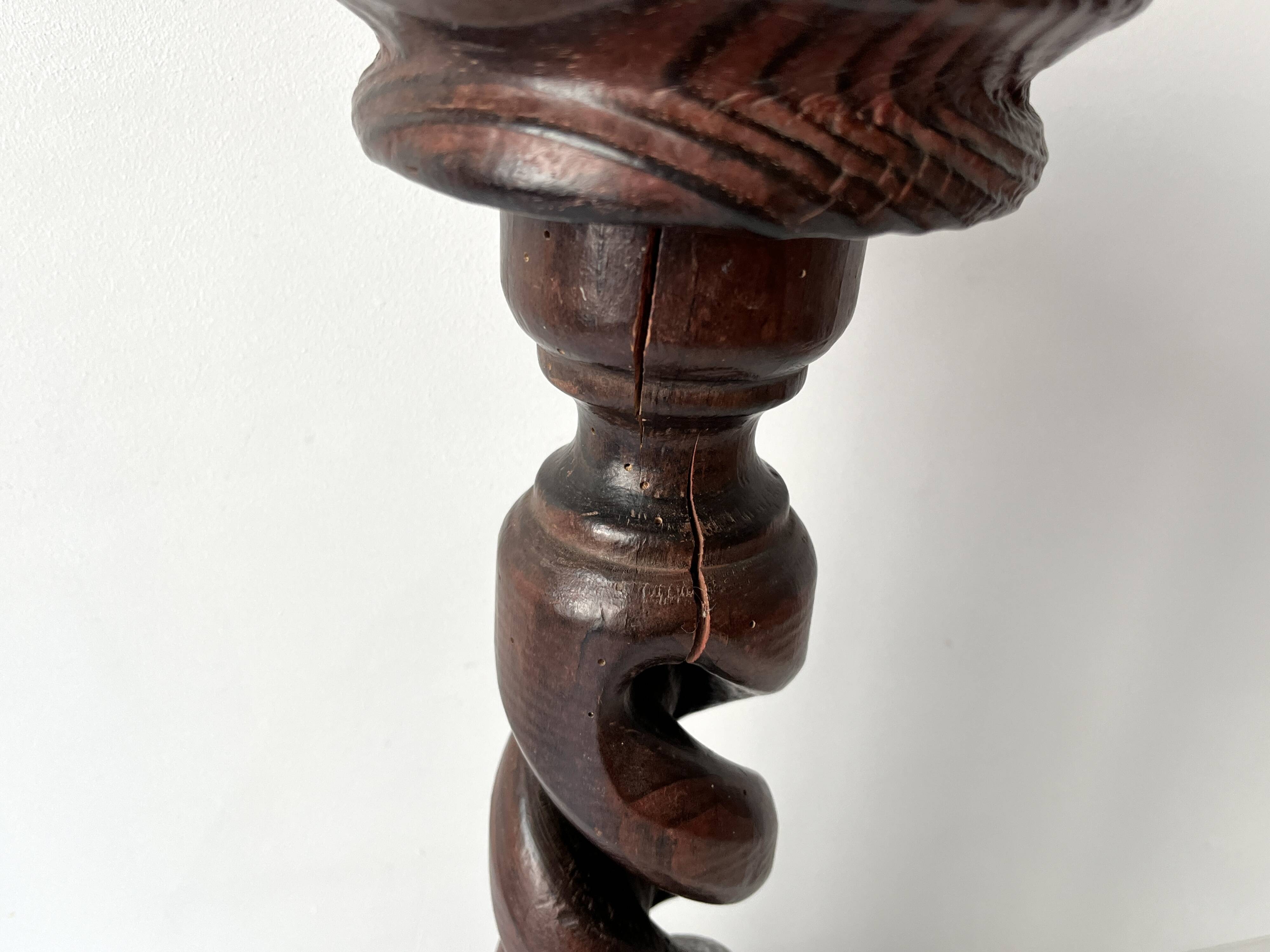 50s turned wooden pedestal ashtray, vintage rustic ashtray