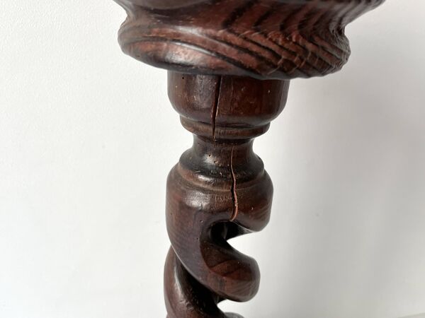 Cendrier sur pied en bois tourné années 50, cendrier rustique vintage