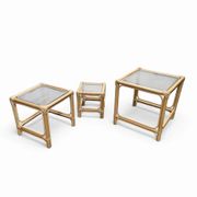 Bamboo nesting set / clear glass tops / side tables / 1970