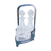 Oil & vinegar cruet in silver plated metal and glass