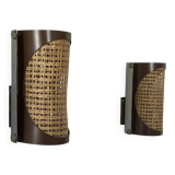 Pair of vintage sconces, cane and chrome, France 1970