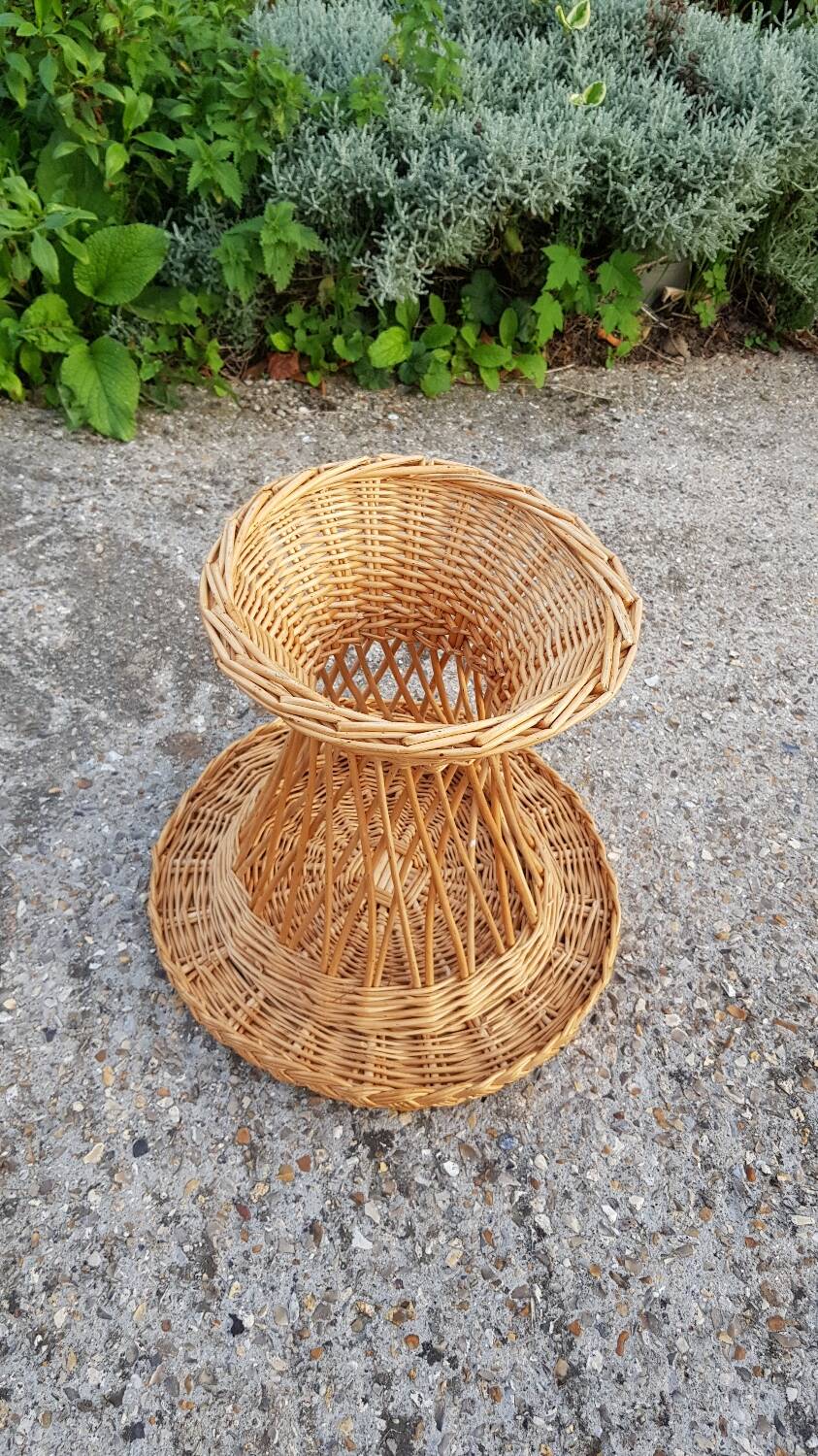 Vintage woven wicker diabolo coffee table