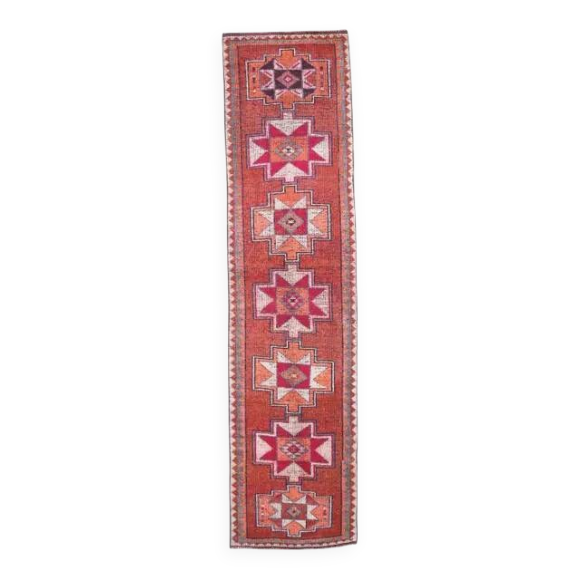 Vintage Turkish Oushak Handmade Wool Cotton Red Runner 87x336