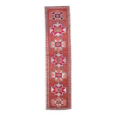 Couloir vintage turc Oushak fait main en laine et coton rouge 87x336