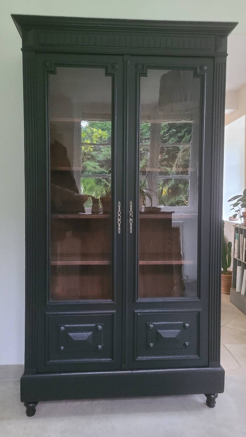 Old black Napoleon III display case, dresser, cabinet of curiosities, storage unit