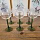 6 verres à vin d'Alsace au décor gravé (raisin), pied vert