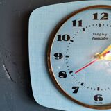 Vintage formica clock rectangular silent wall pendulum "Trophy blue"