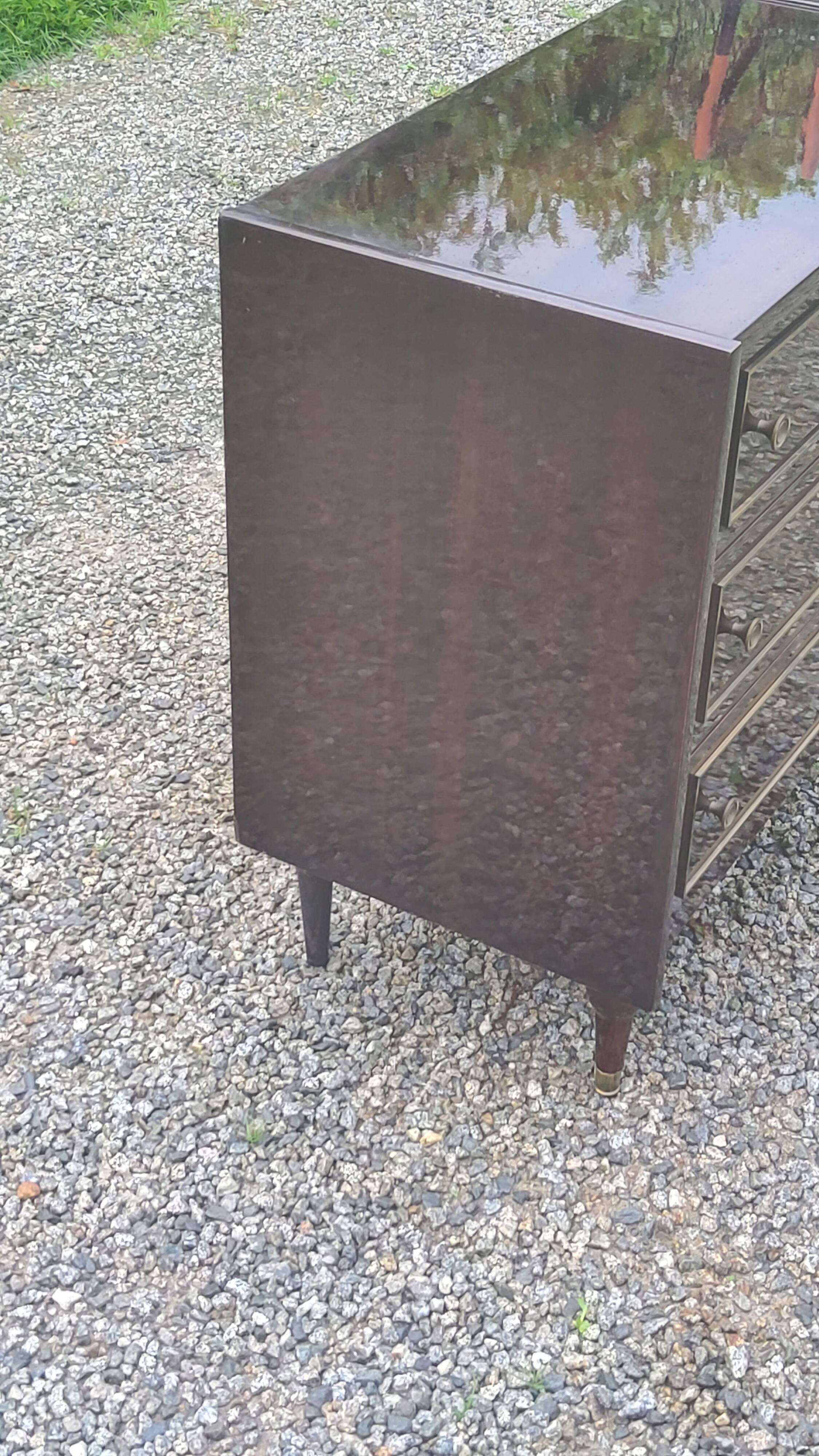 Vintage 3-drawer chest of drawers in dark varnished mahogany and brass from the 1960s