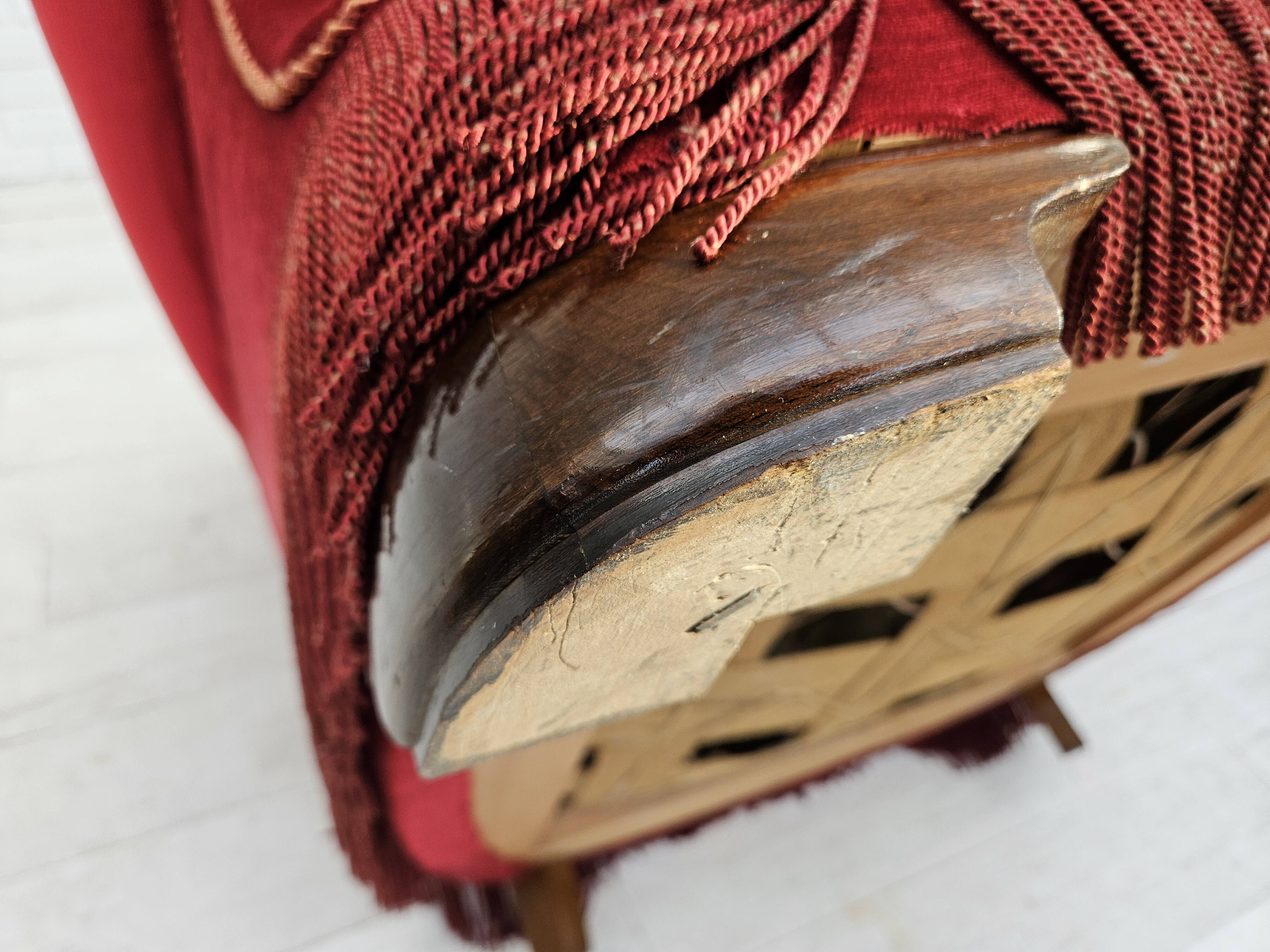 1960s, Danish relax armchair, original condition, red furniture velour.