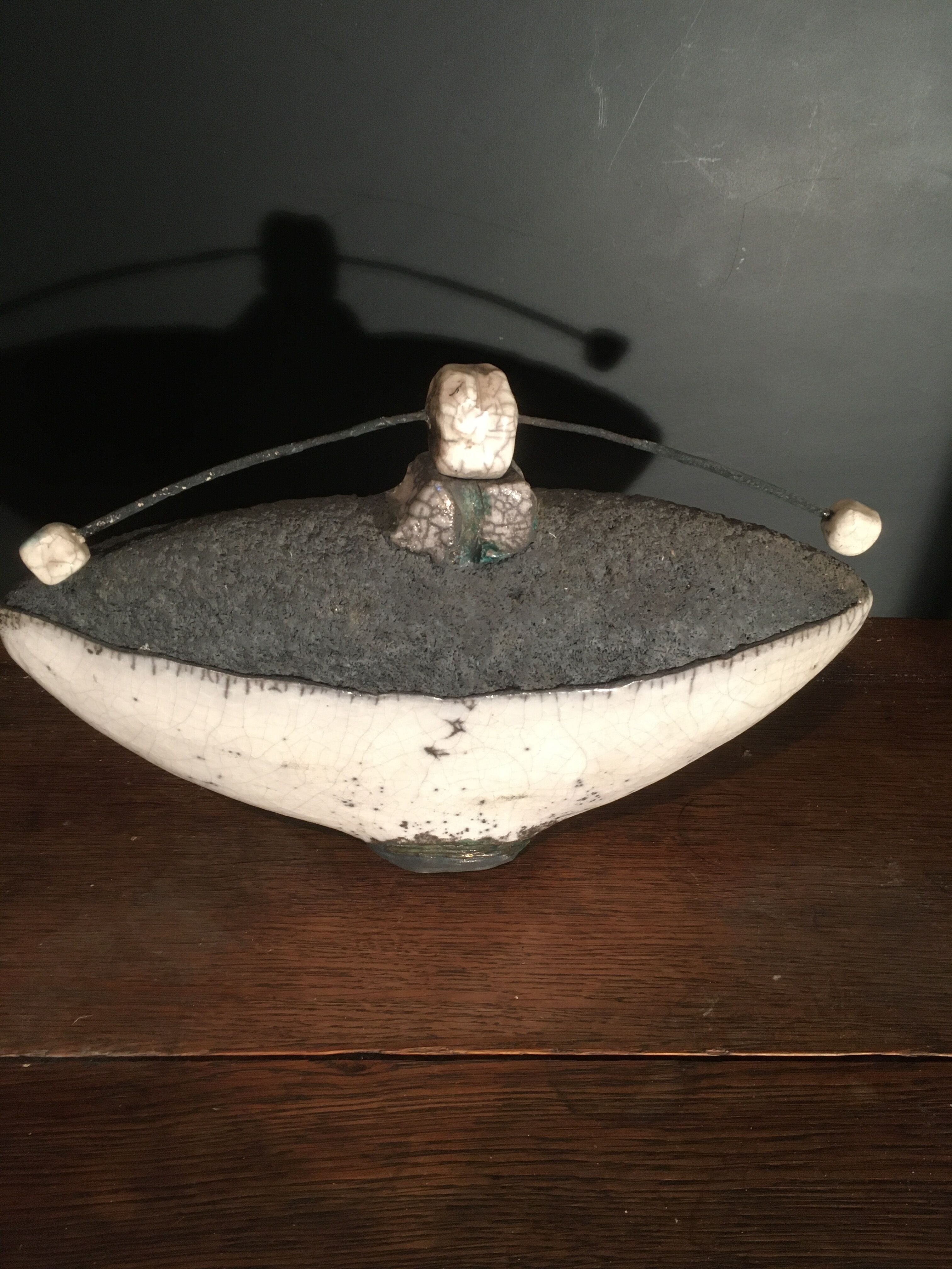 Enamelled ceramic bottle signed