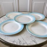set of 5 pastel gradient sky blue dessert plates from the 40s and 50s