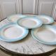 set of 5 pastel gradient sky blue dessert plates from the 40s and 50s