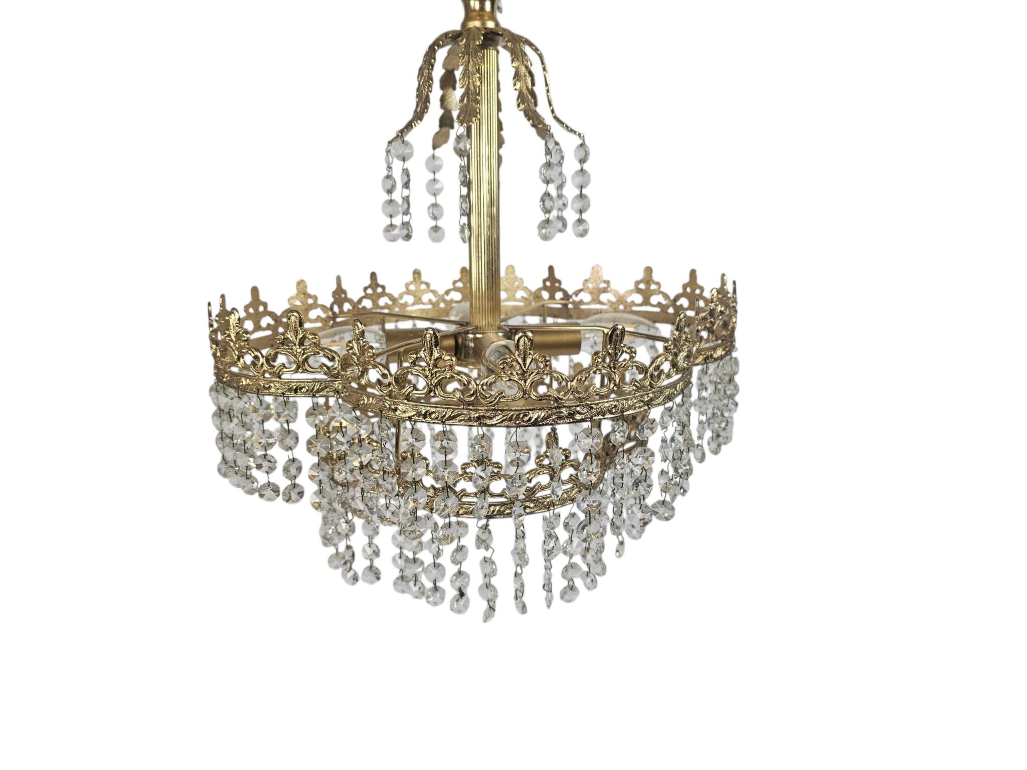 Chandelier - Hollywood Regency - gilded - crystal - 3rd quarter of the 20th