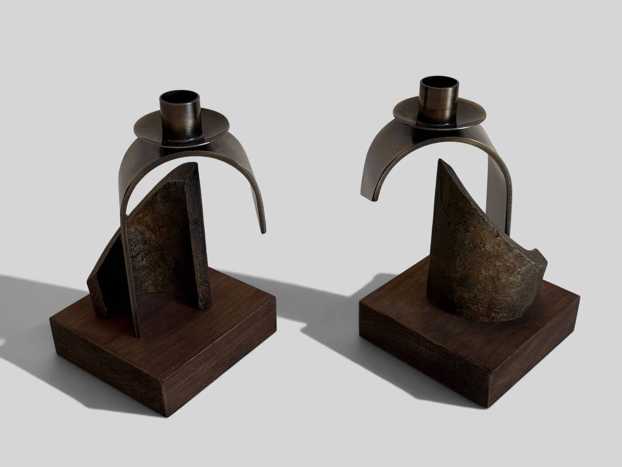 Pair of Brutalist Sculptural Candleholders by Arte Romera, Spain, 1980s