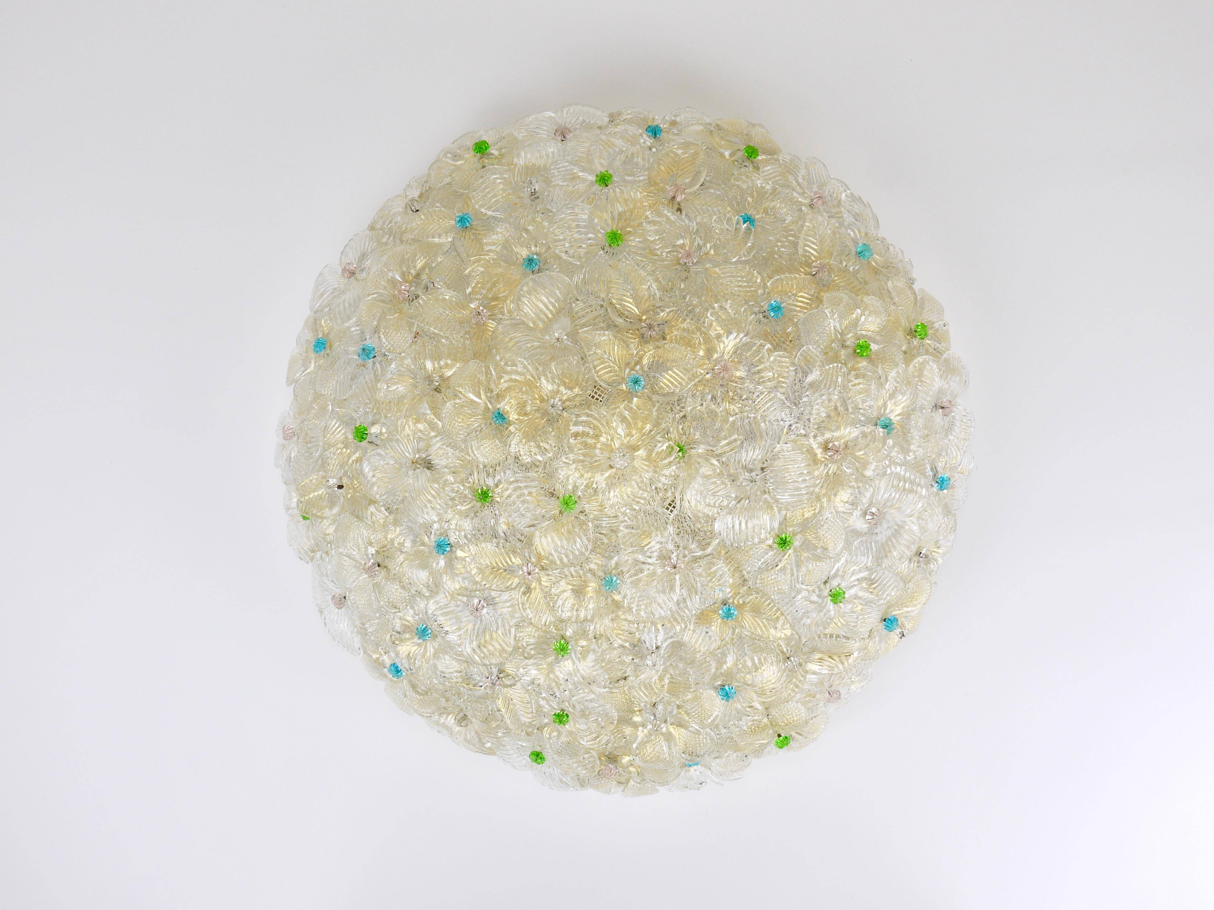 Barovier & Toso Grande Plafonnier Fleur en Verre de Murano Millefiori, Italie, Années 1960