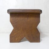Old small bench in solid oak wood vintage step stool