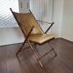 Chaise pliante de campagne vintage en simili-bambou et cuir par Maison Jansen, années 1950