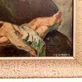 Tableau signé GASSMANN (Bernard, 1942) – HSP - Vieillard portant un enfant