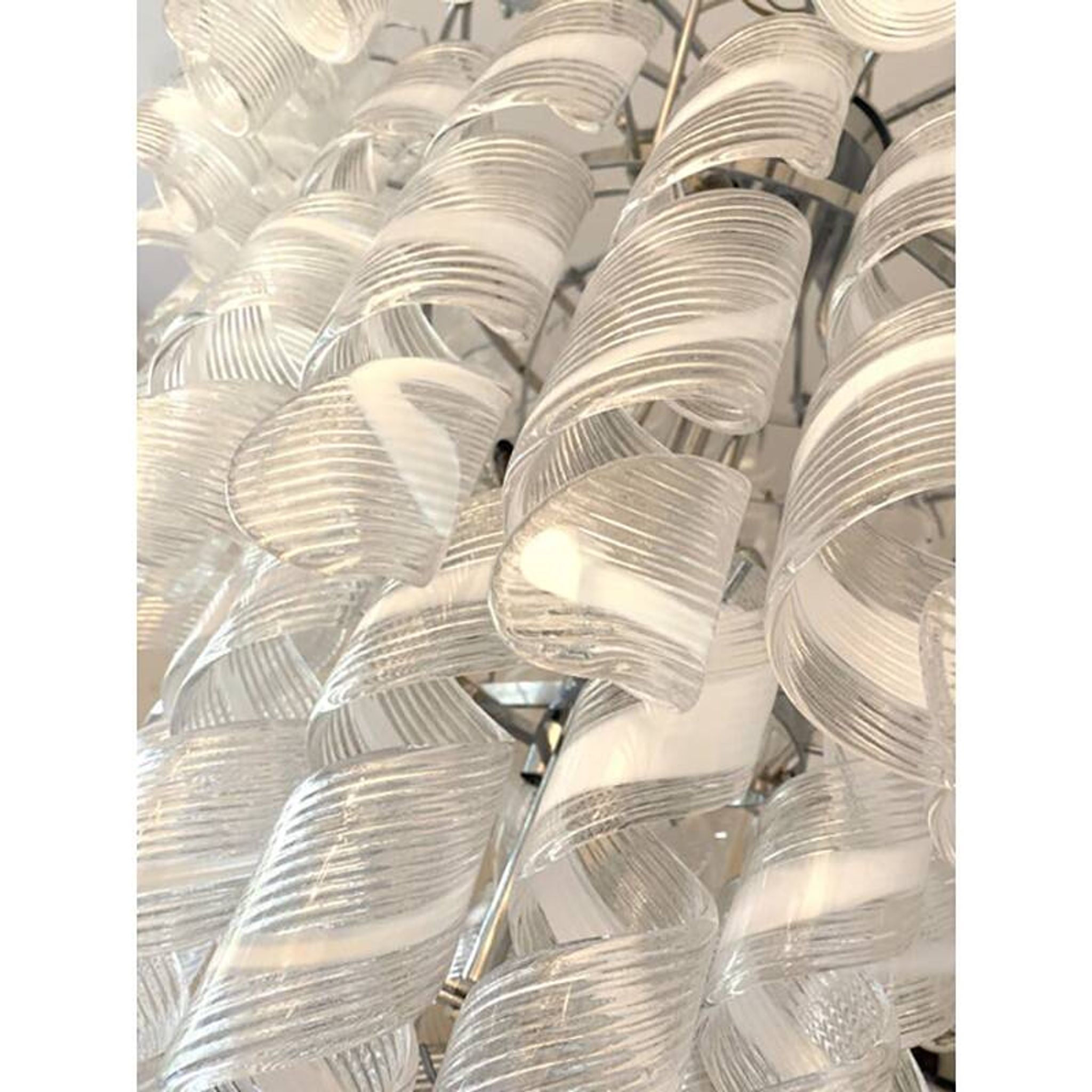 Transparent and White “Ricci” Murano Glass Chandelier
