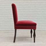 Set of 4 dinning chairs, oak wood, cherry-red velour, 1950s, danish design