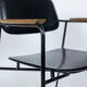 Paire de fauteuils en métal, chêne et cuir, années 1950