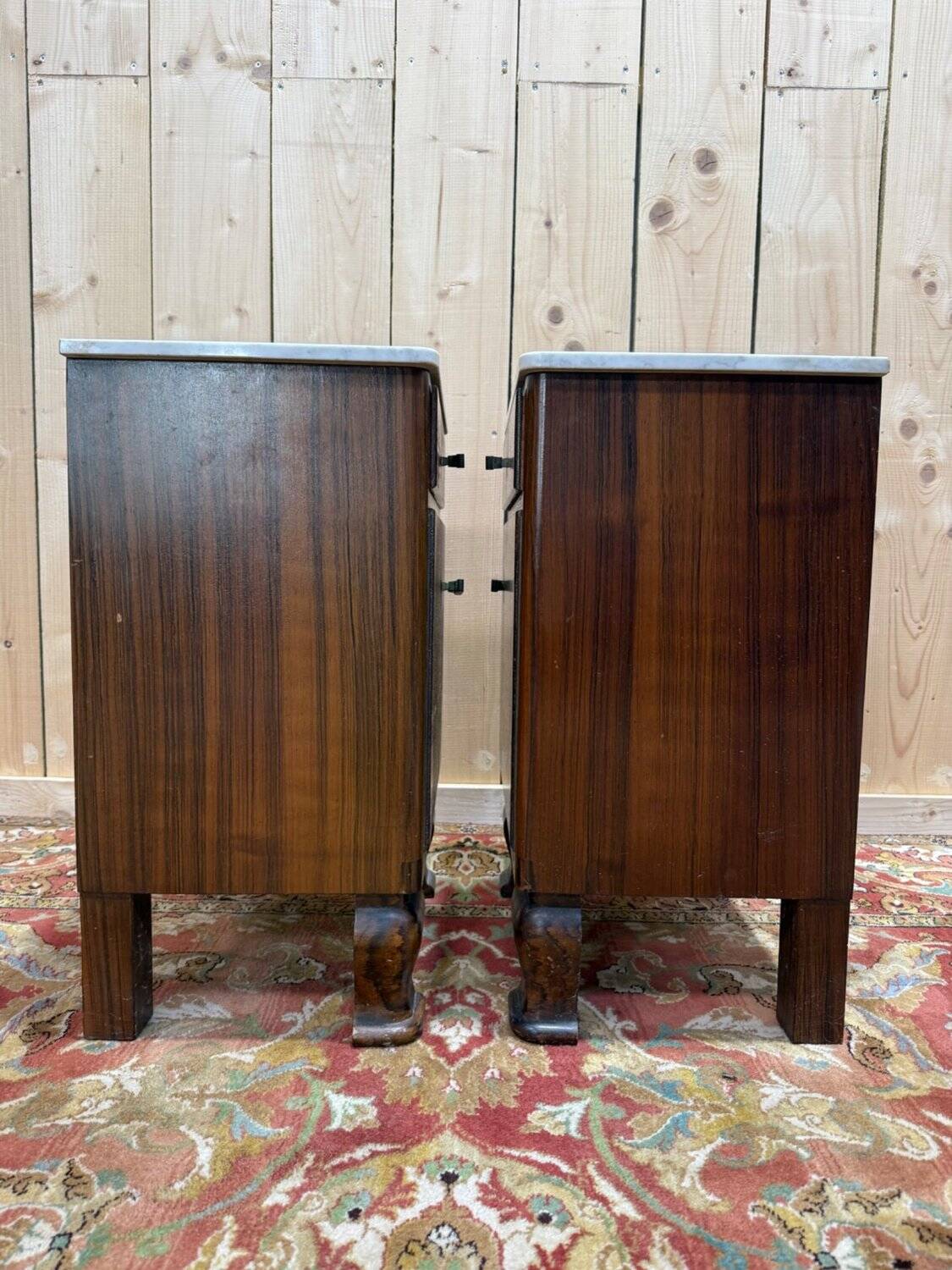 Art Deco bedside tables – Rosewood, Carrara marble & Brass – Year
