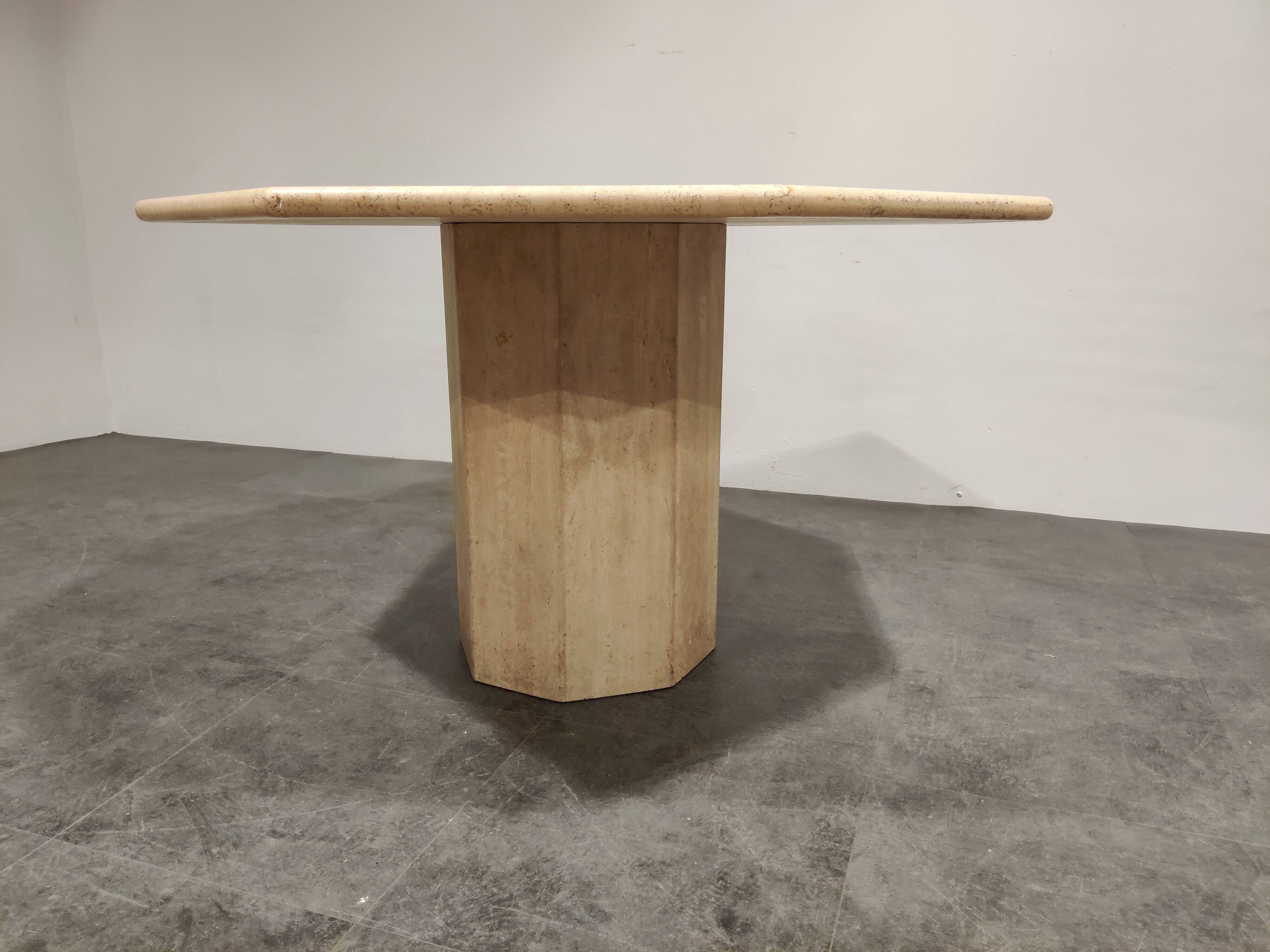 Vintage octagonal travertine dining table, 1970s