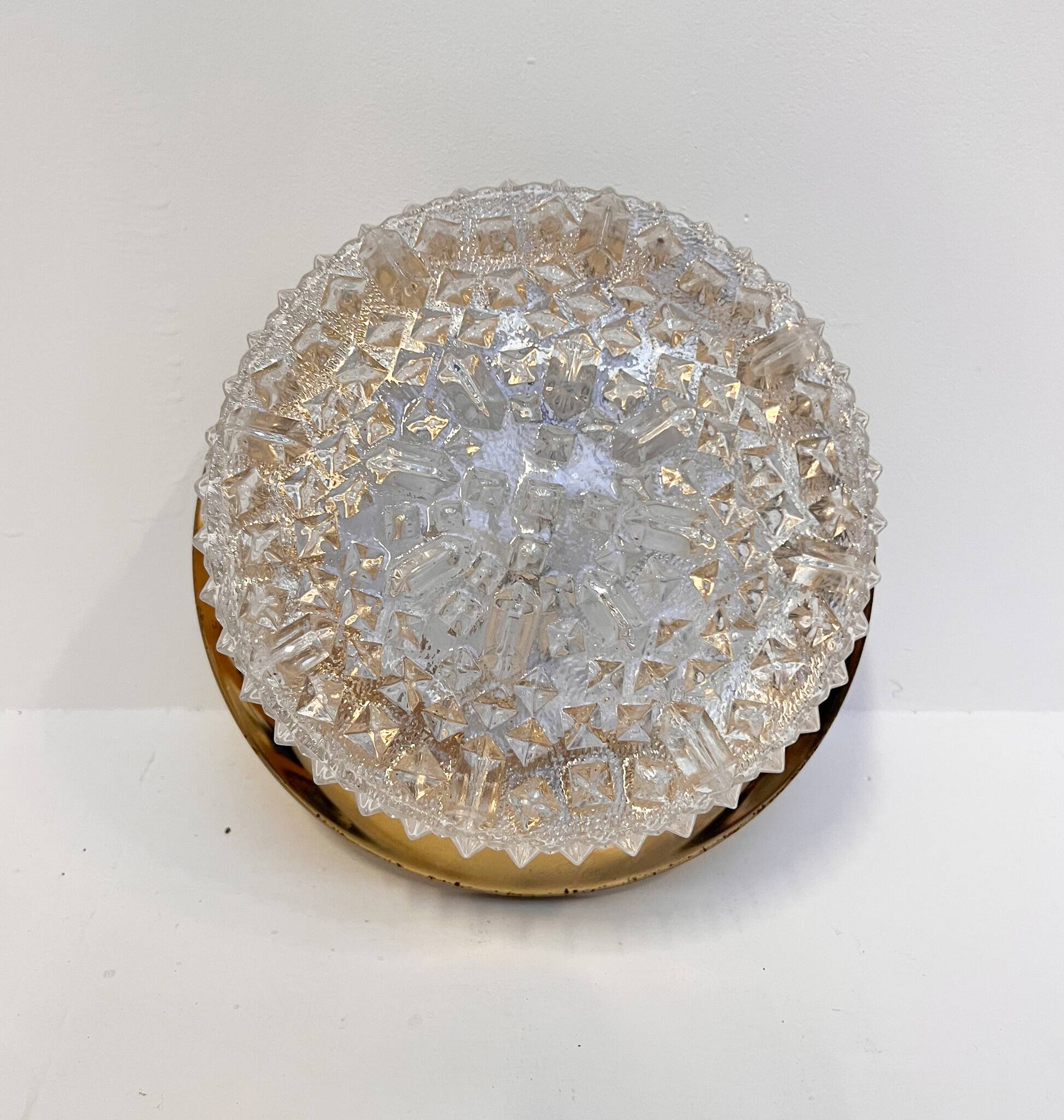 Gold colored glass ceiling or wall lamp in Hollywood style, 1970s