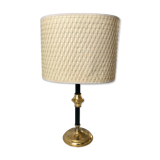 Brass and black metal lamp with woven lampshade woven 50s