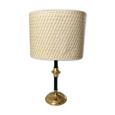 Brass and black metal lamp with woven lampshade woven 50s