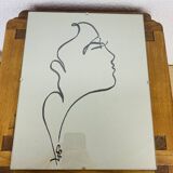 Dessin portrait femme profil signé SC