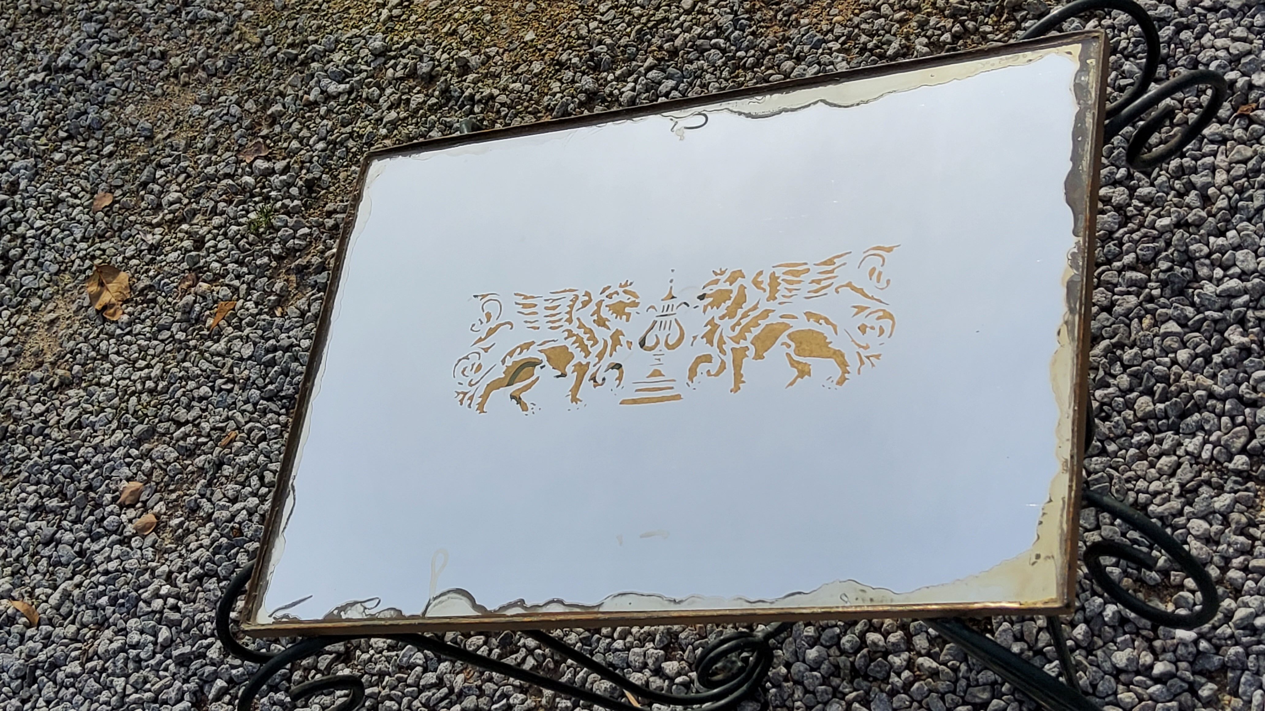 Coffee table end of sofa of the 50s mirror tray base wrought iron