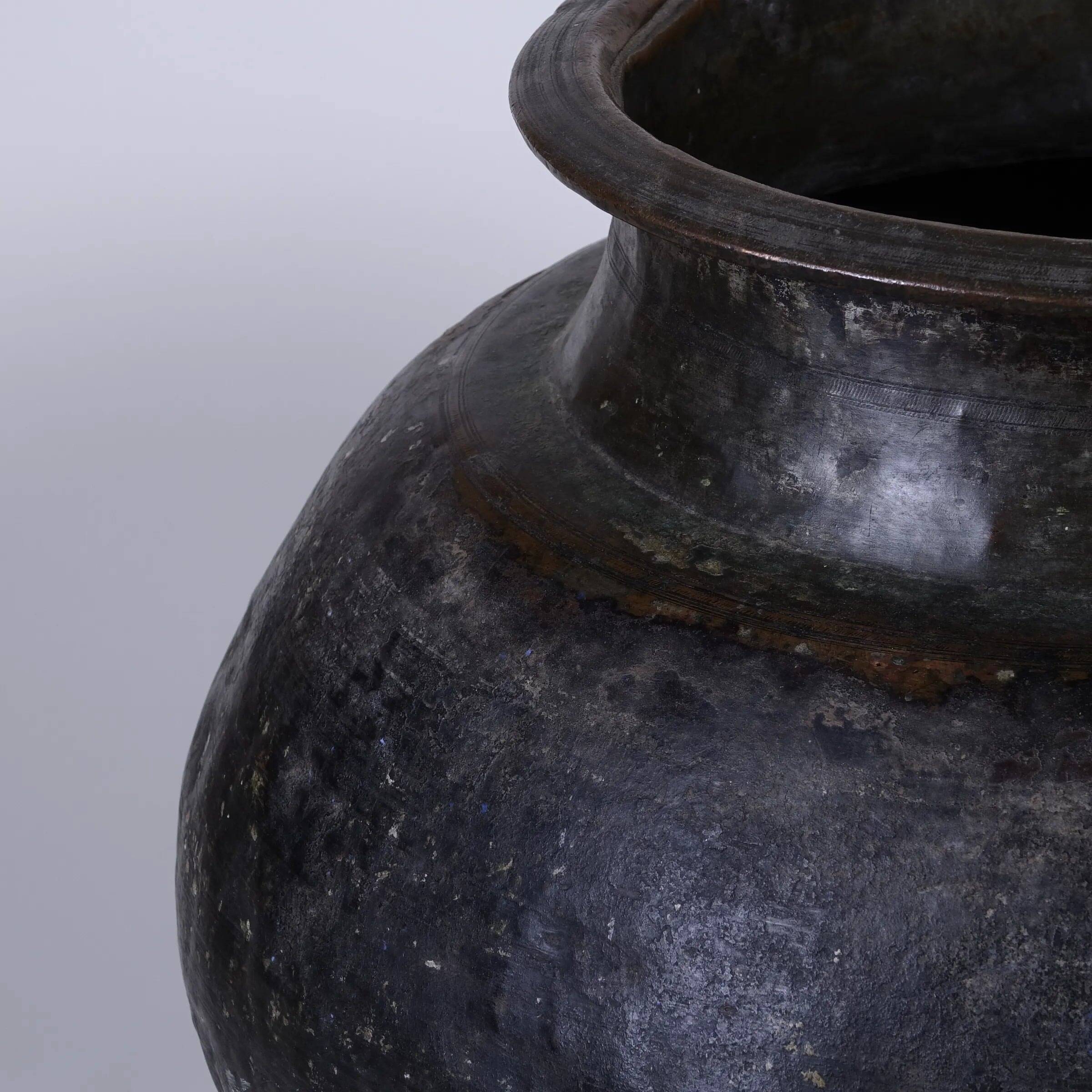 Tambe - Large patinated copper temple jar