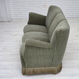 1960s, Danish 3-seater sofa, original green furniture velour, oak wood.