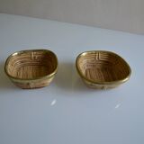 2 rattan/wicker and brass bowls/baskets