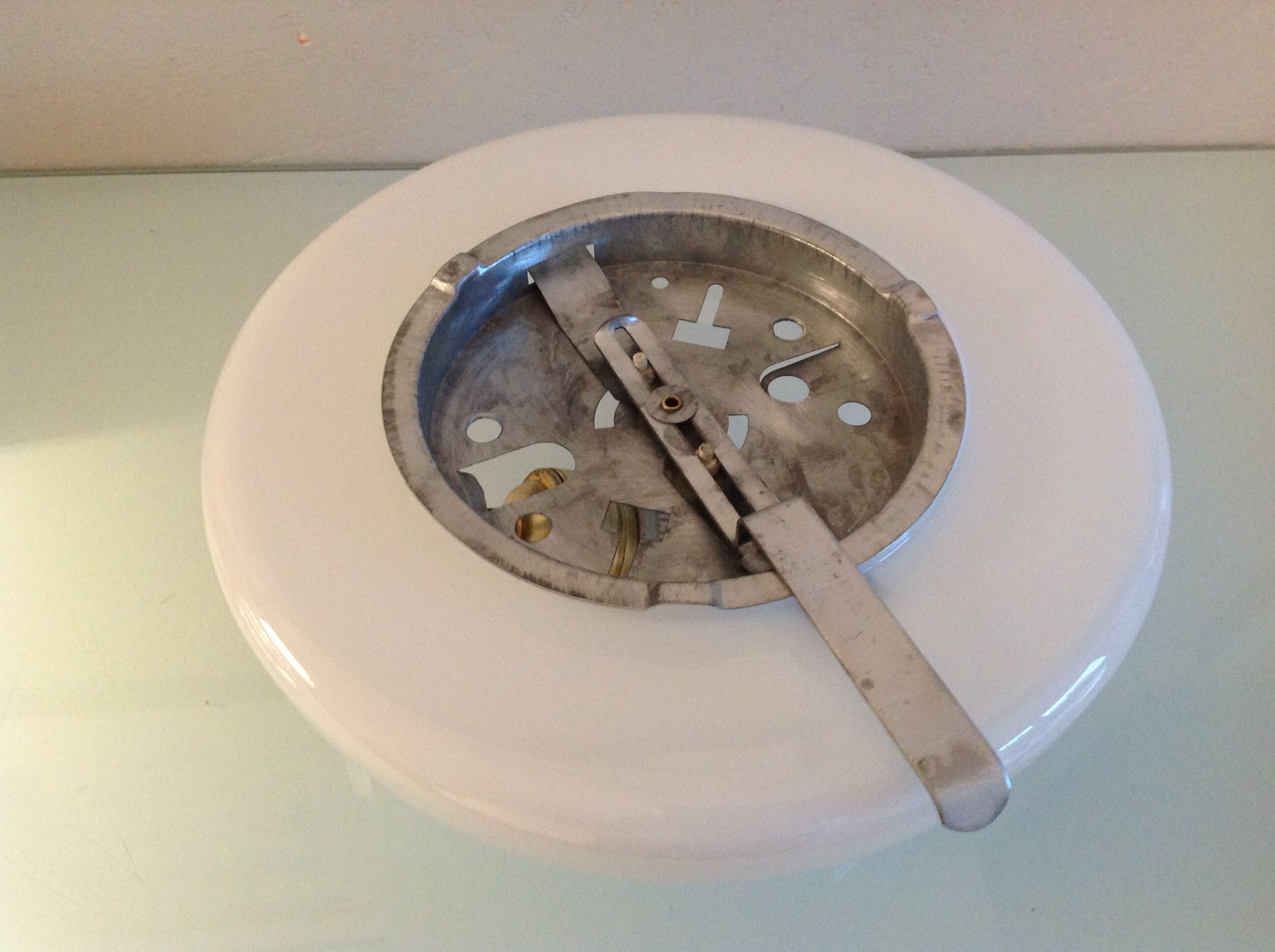 Half moon ceiling lamp in vintage white opaline 60/70s