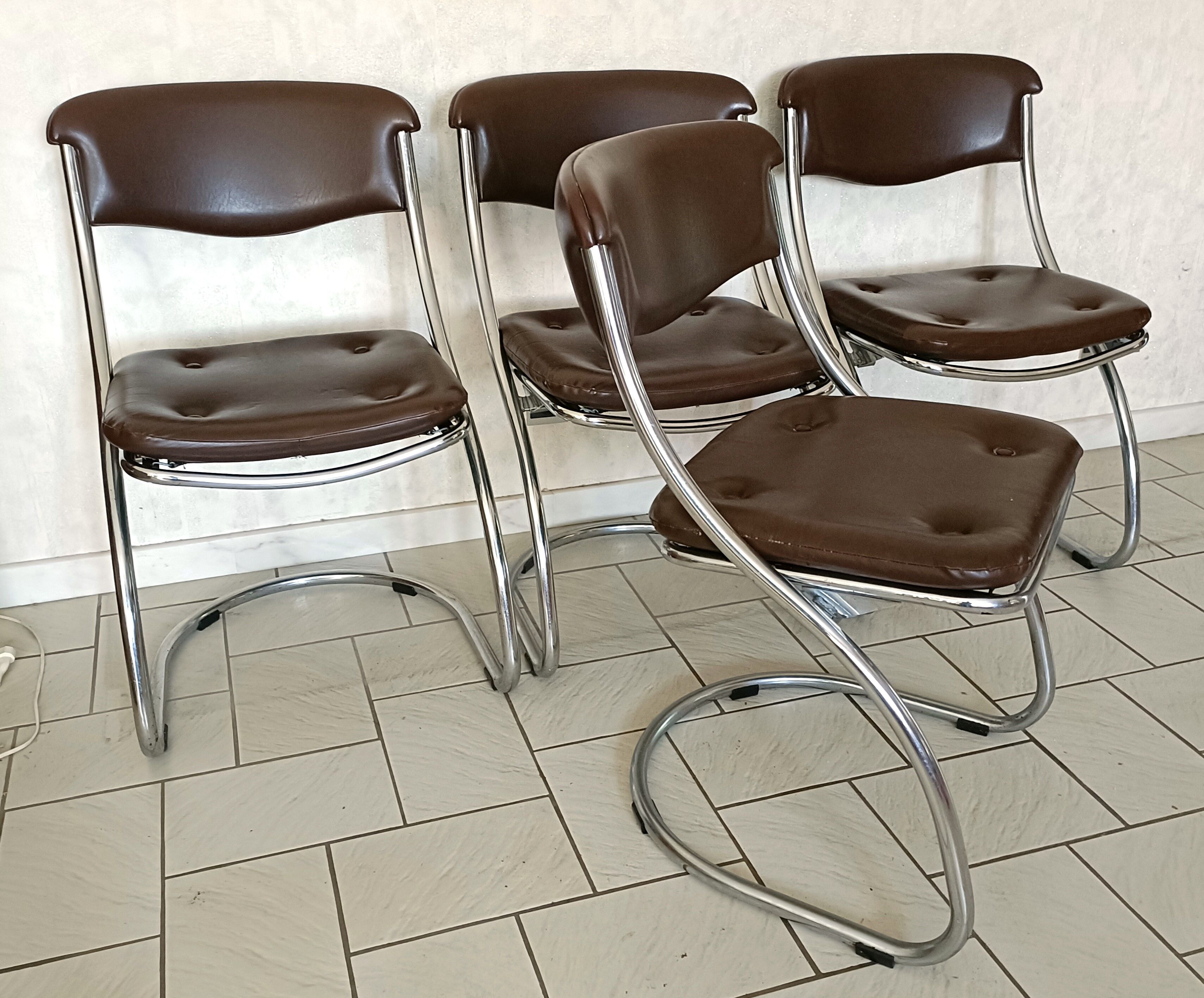 Set of 4 chrome tubular chairs design 1970