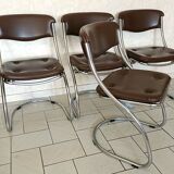 Set of 4 chrome tubular chairs design 1970