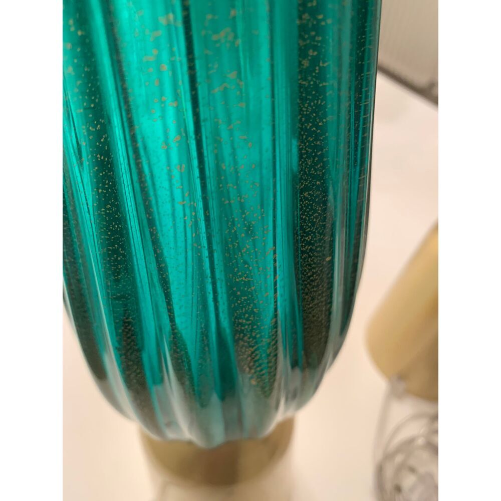 Green-sea brushed gold brass murano glass table lamp