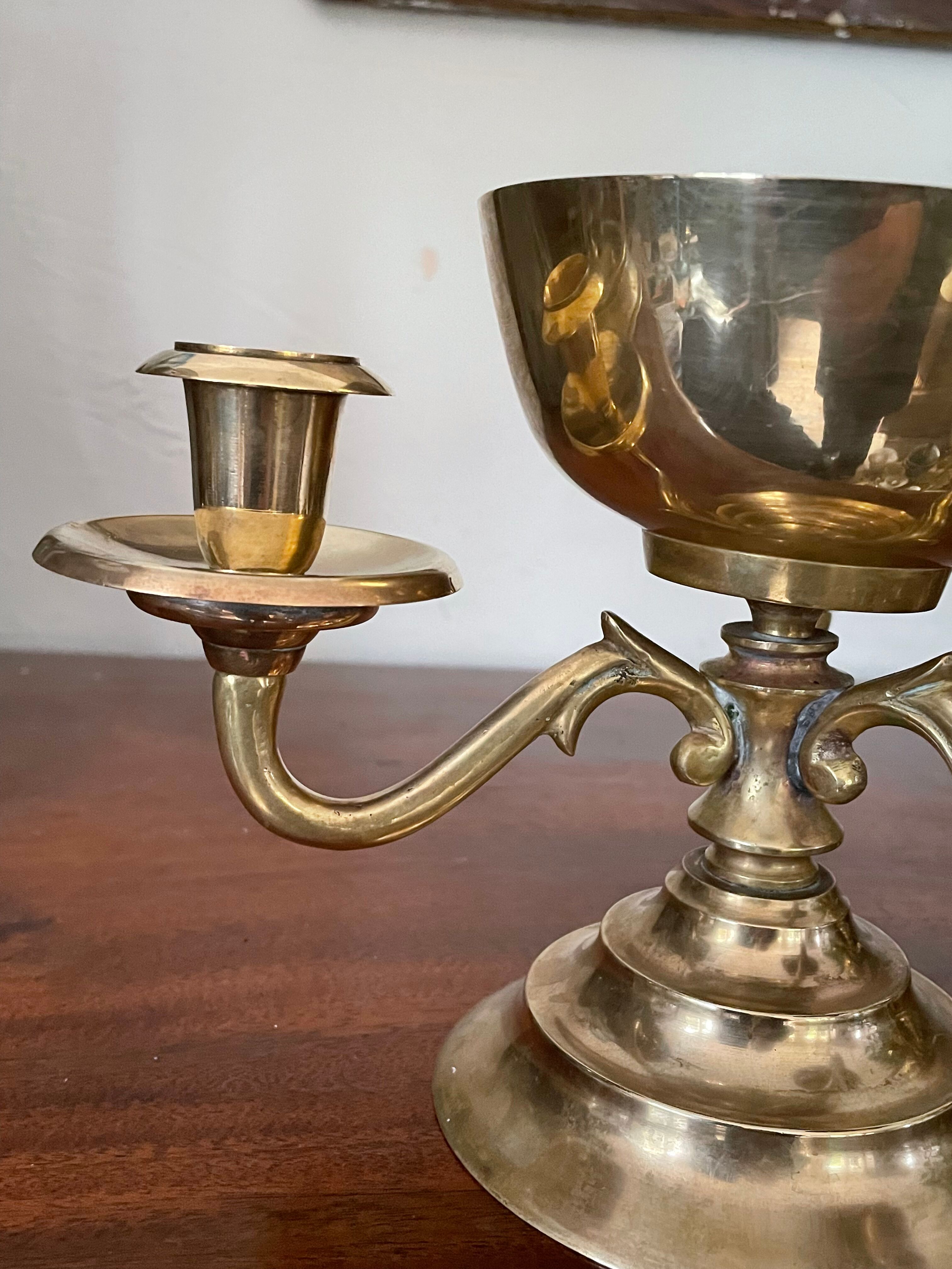 Pair of solid brass calyx candlesticks
