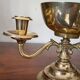 Pair of solid brass calyx candlesticks