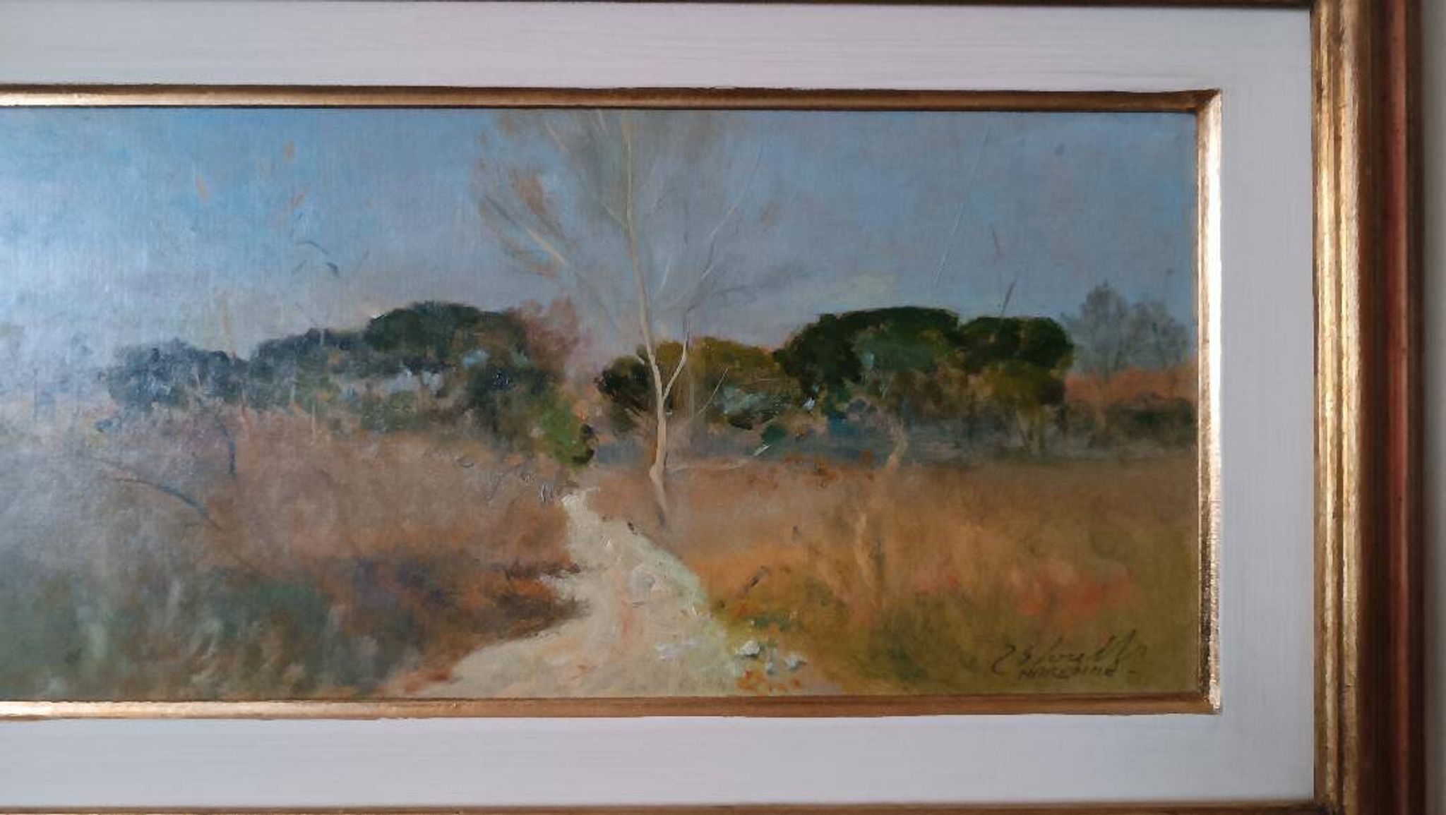 Peinture à l'huile paysage en carton maremme Bruno Loretti (Livourne 1940)