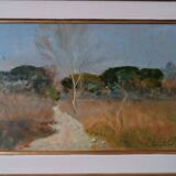 Peinture à l'huile paysage en carton maremme Bruno Loretti (Livourne 1940)