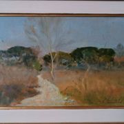 Peinture à l'huile paysage en carton maremme Bruno Loretti (Livourne 1940)
